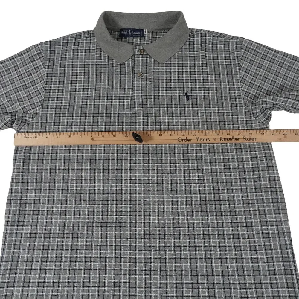 Ralph Lauren Vintage 90s Plaid Check Golf Polo Shirt Made USA Men's XXL